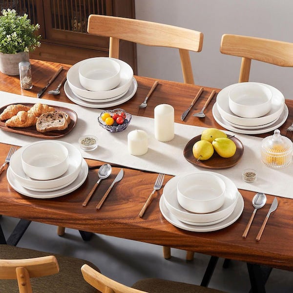 vancasso 16-Piece White and Khaki Stoneware Dinnerware Set Service