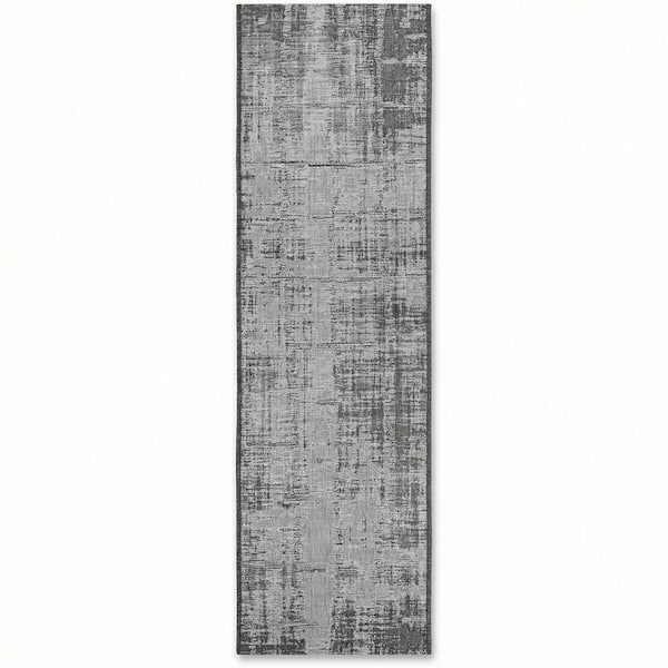Anthracite 2 x 7 ft. Charm Tiverton Transitional Flatwoven Abstract Polypropylene Runner Indoor/Outdoor Area Rug
