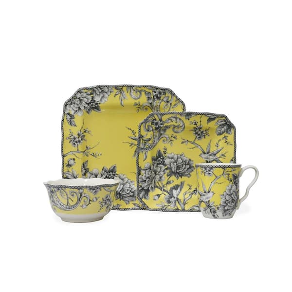 222 Fifth Adelaide 16-Piece Casual Yellow Porcelain Dinnerware Set (Service for 4)