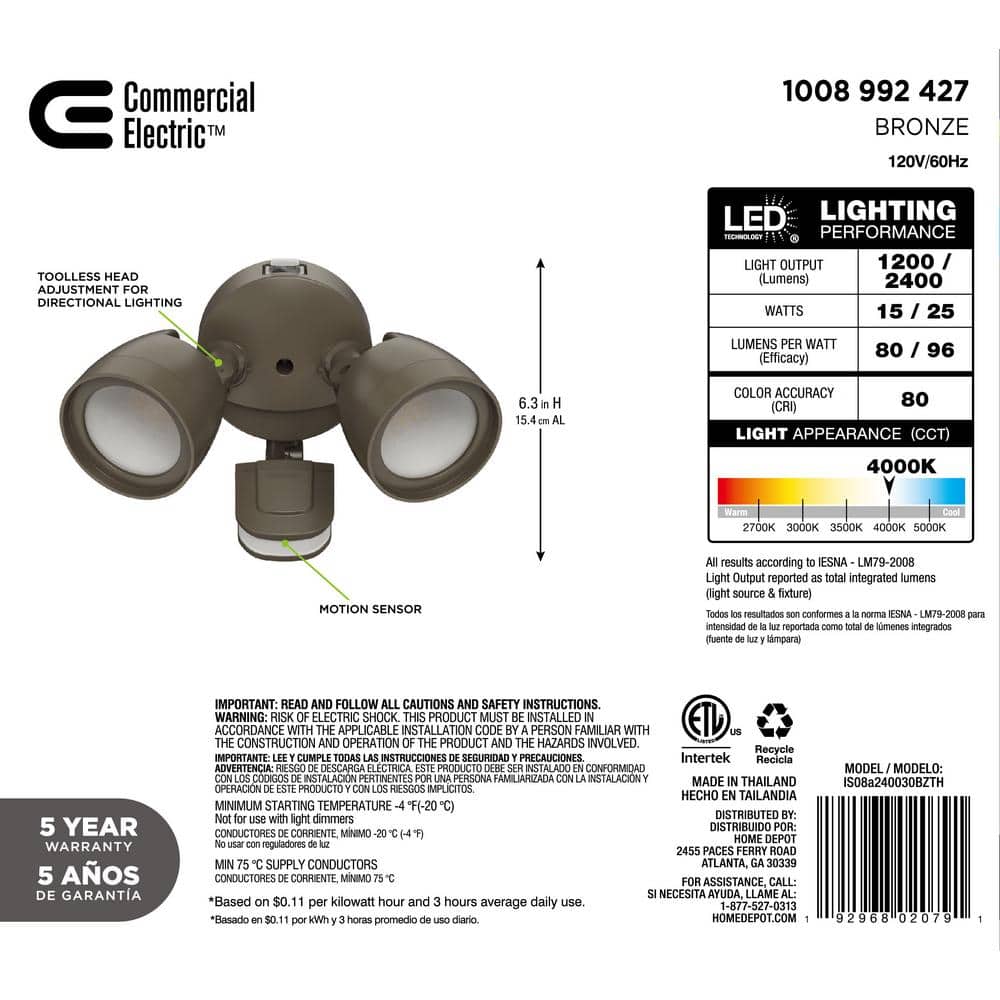 Bronze Motion Activated Twin Head LED Security Flood Light