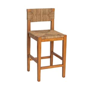 Willowbrook 25.3 in. Honey Walnut Low Back Mahogany Wood Bar Stool with Seagrass Seat