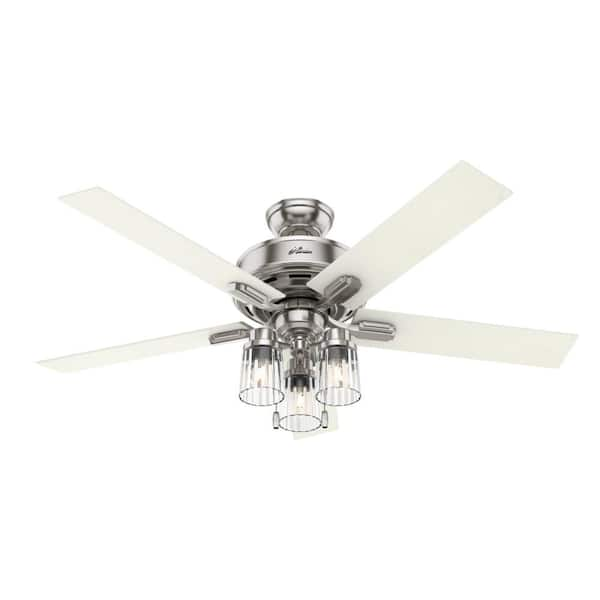 Hunter Lucille 52 In Led Indoor Brushed Nickel Ceiling Fan With Light 50518 The Home Depot