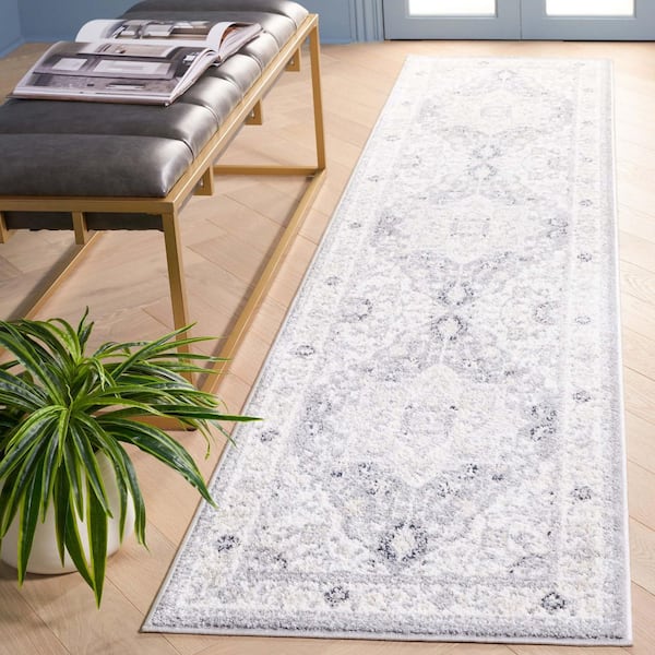 Layla 2 ft. x 9 ft. Ivory Gray/Charcoal Medallion Border Ornate Runner Rug