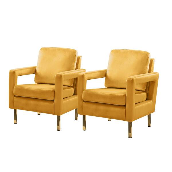 JAYDEN CREATION Anika Mustard Comfy Armchair with Golden Base (Set of 2)