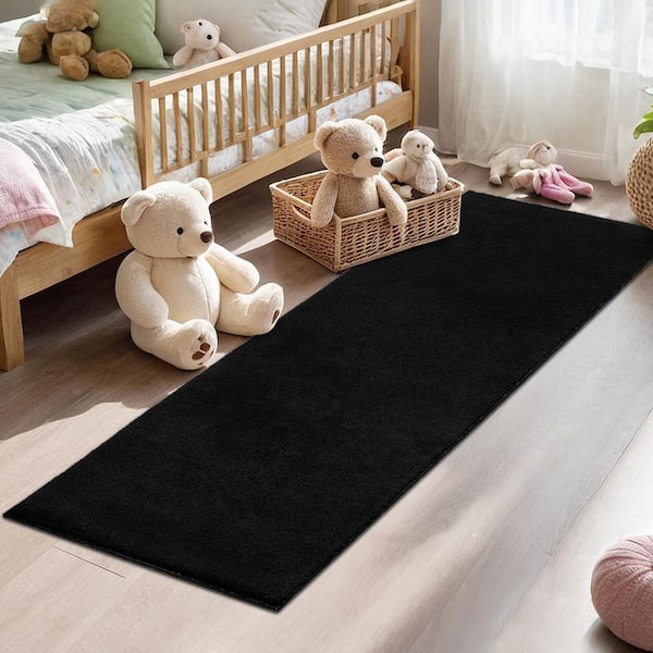 Black 2 ft. x 6 ft. Solid Thick Shag Rug Soft Washable Indoor Carpet for Living Room Hallway Bedroom Area Rug