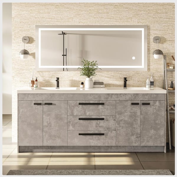 Eviva Lugano 72 in. Double Sink Concrete Gray Bath Vanity with White Acrylic Top (Assembled)