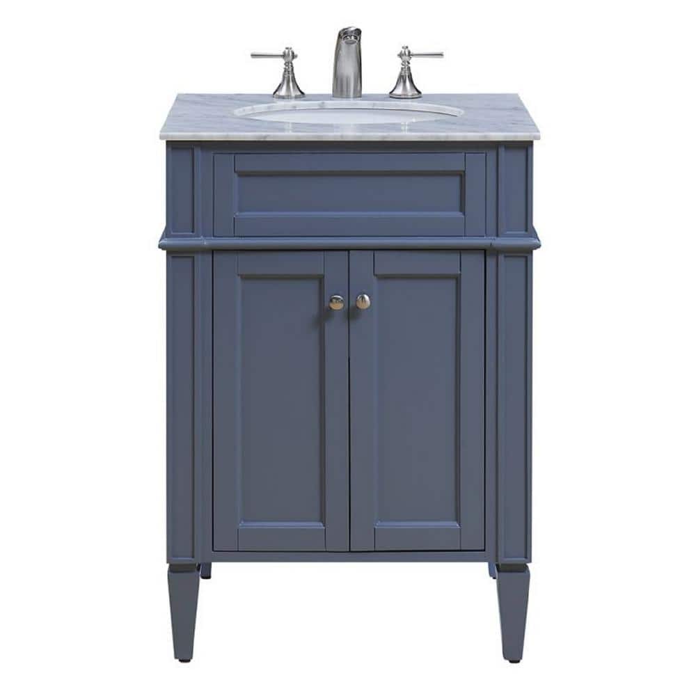 Simply Living 24 in. W x 21.75 in. D x 34.625 in. H Bath Vanity in Grey with White Carara Marble Top