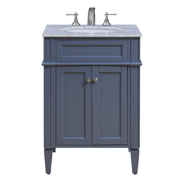 Unbranded Simply Living 24 in. W x 21.75 in. D x 34.625 in. H Bath Vanity in Grey with White Carara Marble Top