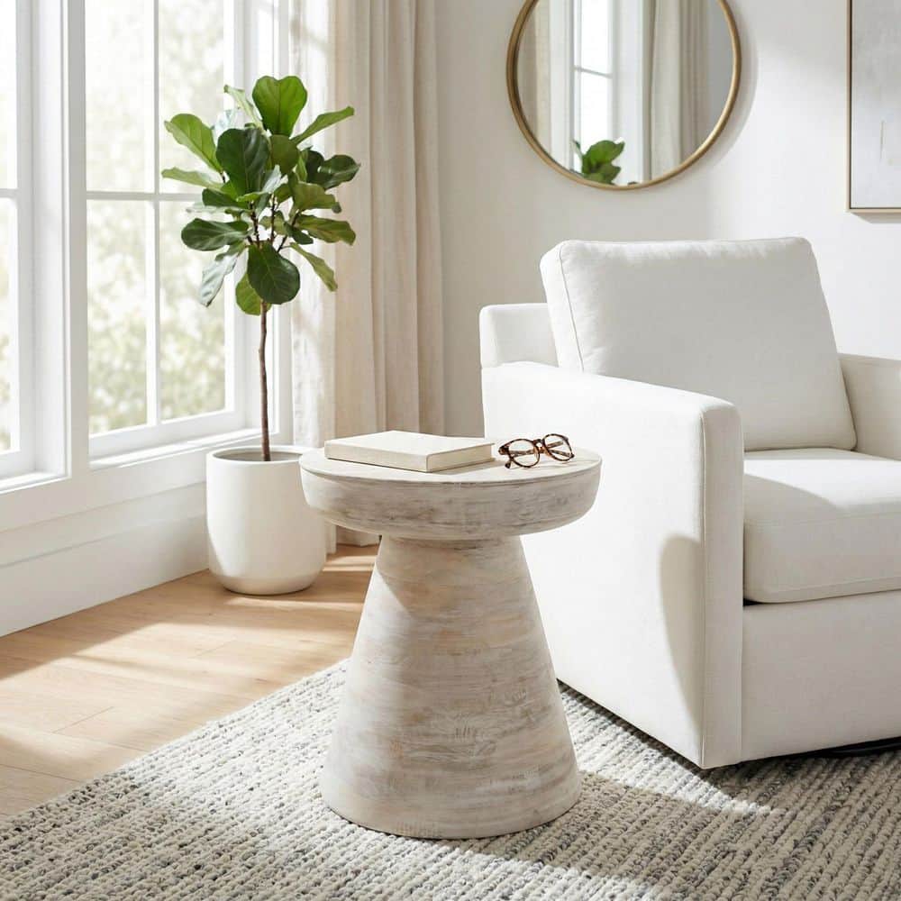 16 in. White Round Wooden Accent Table - thumbnail 9
