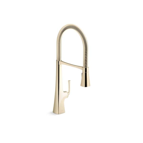 KOHLER Graze Single Handle Semi-Professional Kitchen Sink Faucet with 3-Function Sprayhead in Vibrant French Gold
