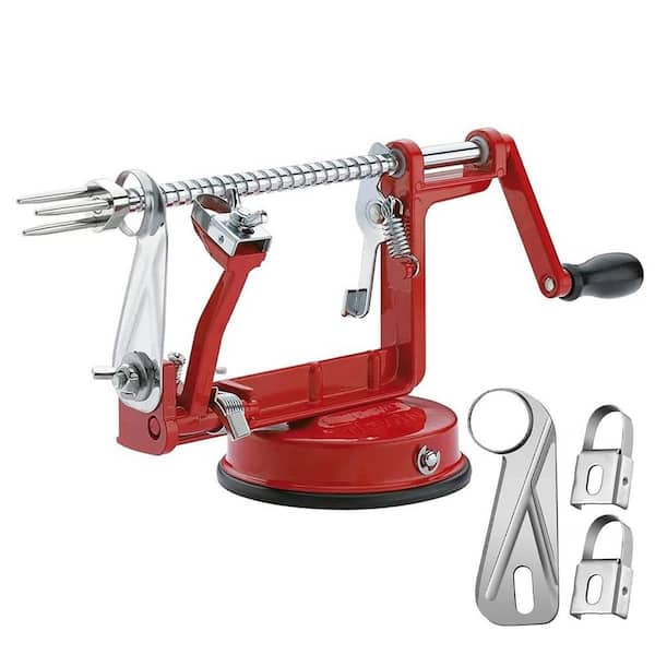 Chrome Cast Magnesium Alloy Apple Peeler Slicer Corer with Stainless Steel Blades and Powerful Suction Base in Red