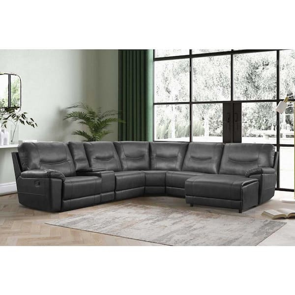 EVERGLADE HOME Percy 126 in. W Pillow Top Arm 6-Piece Faux Leather U-Shaped  Sectional Sofa in Gray LX-8490GRY-6LR - The Home Depot