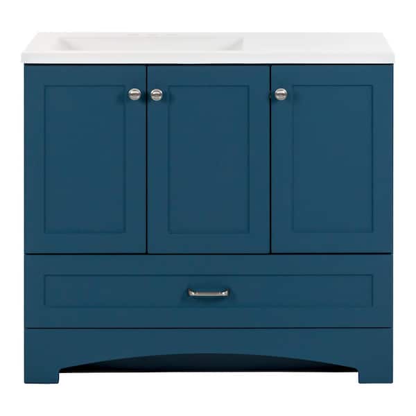 Lancaster 37 in. Single Sink Admiral Blue Bath Vanity with White Cultured Marble Top (Assembled)