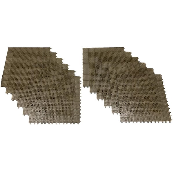 RSI Tan Regenerated 22 in. x 22 in. Polypropylene Interlocking Floor Mat System (Set of 12 Tiles)