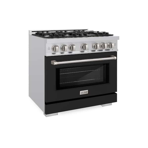 Select 36 in. 6-Burner Gas Range with Gas Convection Oven in Stainless Steel and Matte Black Door
