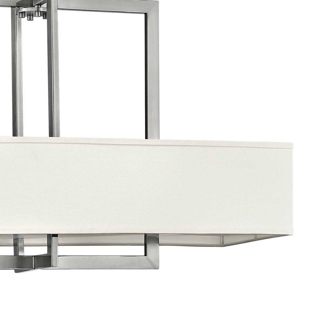 Elegant Antique Nickel 4-Light Linear Chandelier with Off-White Linen Shade