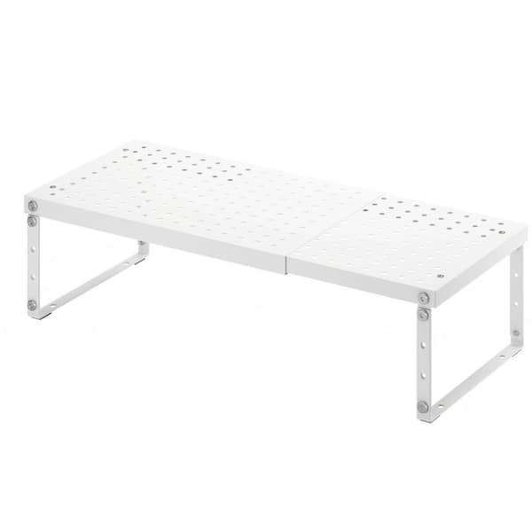 White Expandable Cabinet Organizer Shelf with Adjustable Height, Stackable Kitchen Countertop Organizer Rack