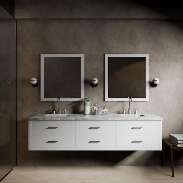 Sherman 80 in W x 22 in D White Double Bath Vanity and Carrara Marble Top