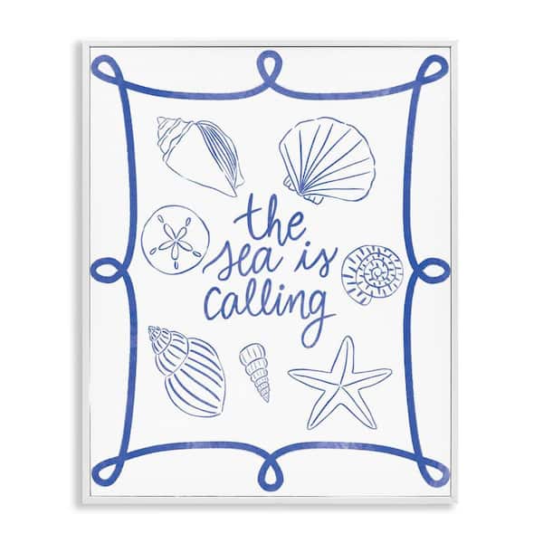 Stupell Industries Sea Is Calling with Shells by Taylor Shannon Designs White Framed Coastal Giclee Art Print 14 in. x 11 in.