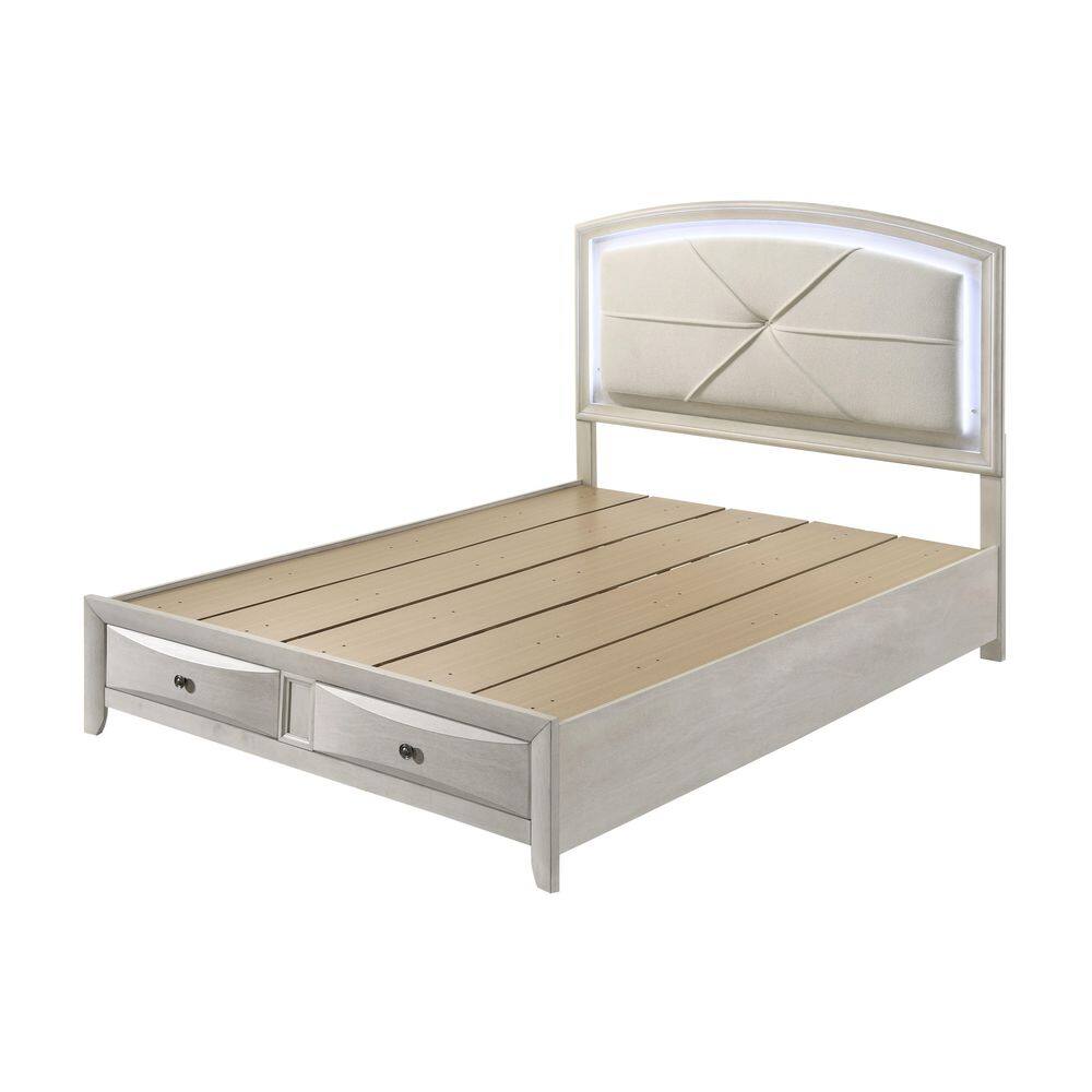 Bryce Antique White Wood Frame Queen Size Platform Bed with LED and Storage price history on PriceWatchPro