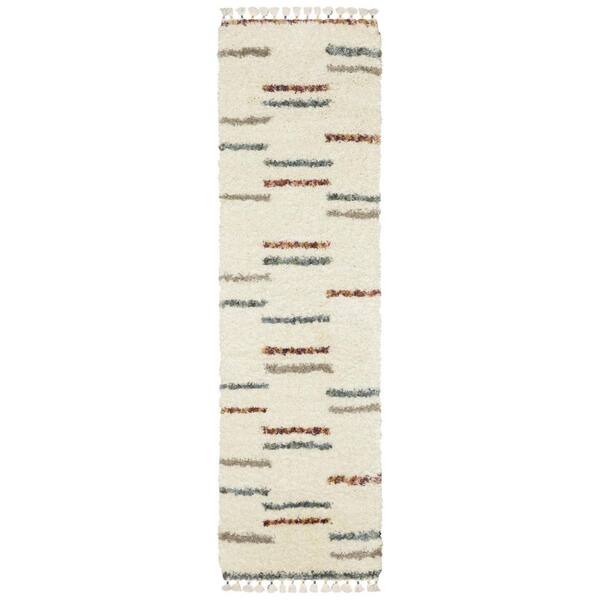 2 X 8 Ivory, Gray, Tan Striped Washable Area Rug Runner Rug
