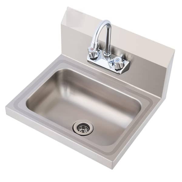 17 in. Wall Mounted Stainless Steel 1-Compartment Commercial Kitchen Sink with Gooseneck Faucet