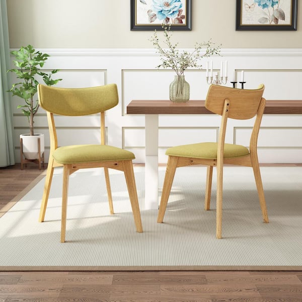 Harper & Bright Designs Green Tea Fabric Upholstered Dining Chairs with Natural Oak Finished Frame and Solid Wood Legs (Set of 2)