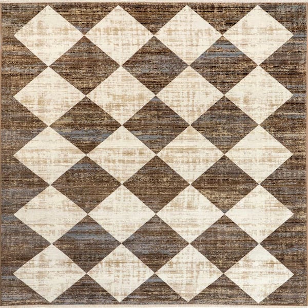 nuLOOM Meline Checkered Fringe Beige 10 ft. x 13 ft. Area Rug