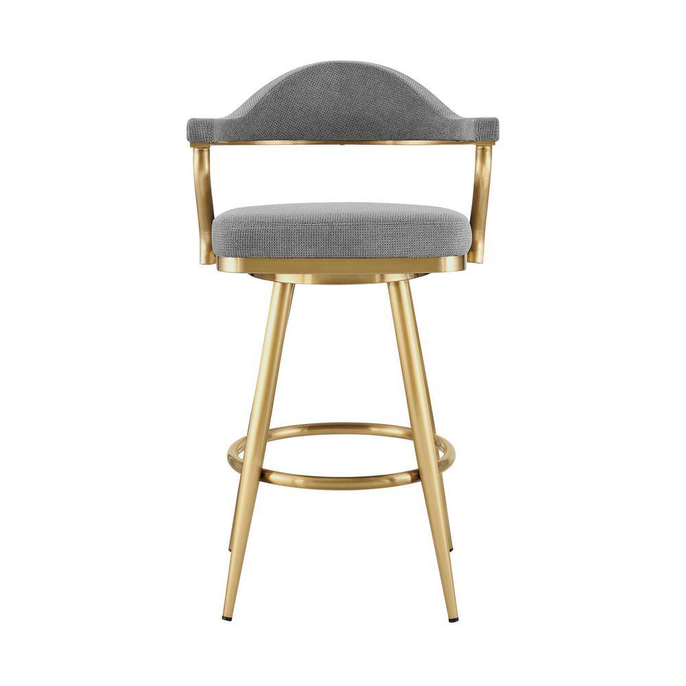 Justin 26" Gray Swivel Counter Stool with Gold Metal Frame