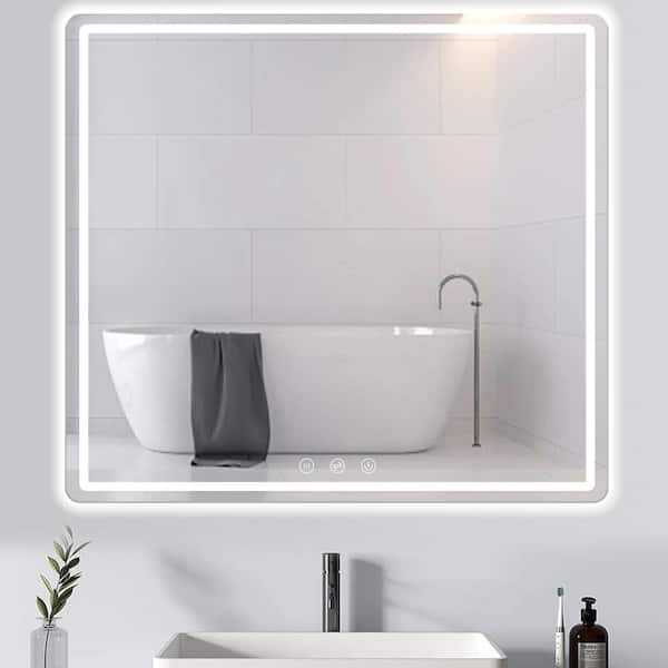 Unbranded 40 in. W x 36 in. H Rectangular Frameless Wall Bathroom Vanity Mirror with LED Lights, Front and Backlight