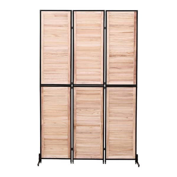 Zeus & Ruta 6 ft. Natural Wood Folding Privacy Screen Room Separator Free Standing Wall Dividers Privacy Screens (3-Panel)