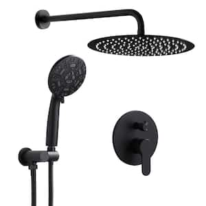 1-Spray Patterns with 1.8 GPM 12 in. Wall Mount Rain Fixed Shower Heads with 4.5 in. Hand Showerhead in Matte Black