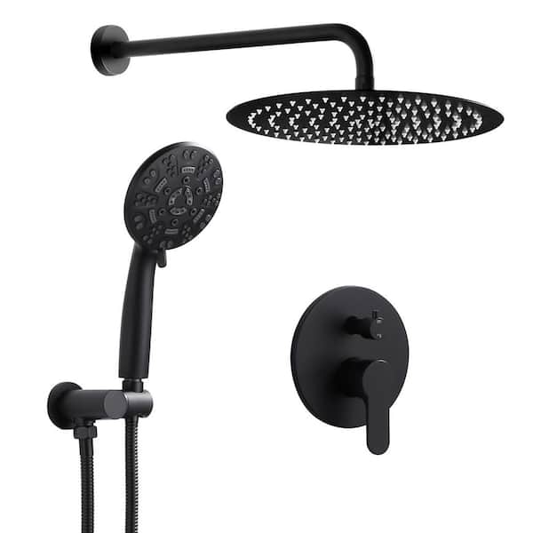 AVITAS 1-Spray Patterns with 1.8 GPM 12 in. Wall Mount Rain Fixed Shower Heads with 4.5 in. Hand Showerhead in Matte Black