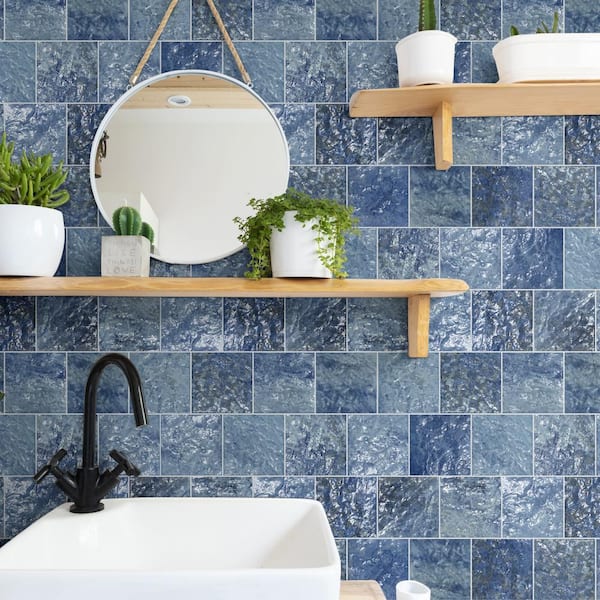 Adelaide Sky 6 in. x 6 in. Glossy Porcelain Stone Look Wall Tile (5.68 sq. ft./Case)