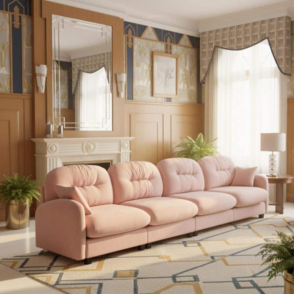 Homy Casa PMOB 140 in. Round Arm 4-piece Chenille Modular Tufted ...