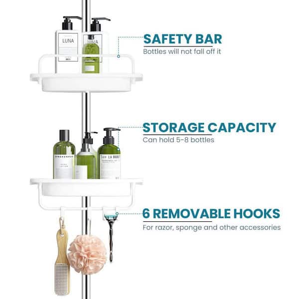 Corner Shower Caddy Tension Pole, Bathroom Organizer Stand Pole with 4  Plastic Baskets, for Bathtub Shampoo Accessories Storage Rake Freestanding,  54