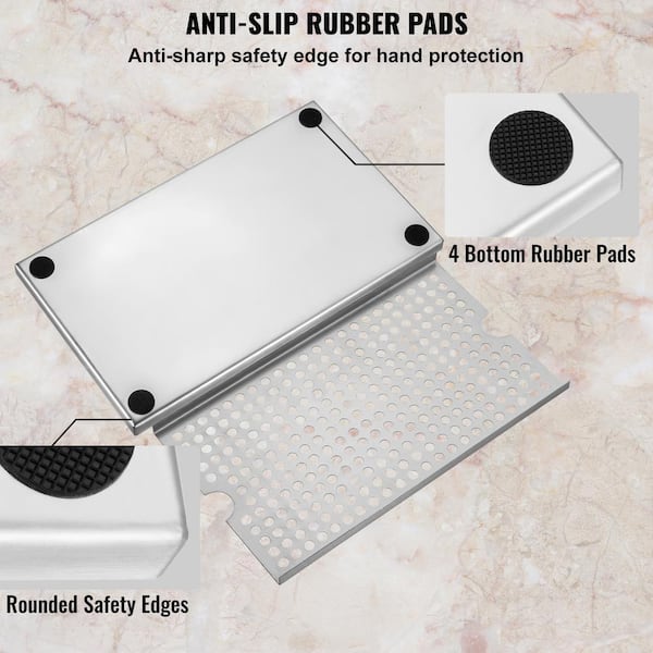 Beer Drip Tray, Kegerator Drip Tray with Non-Slip Rubber Pads, Detachable Cover, Heat/Cold Resistant, Silver 304-Steel
