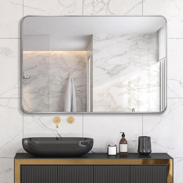 IDEAGLE 30 in. W x 40 in. H Large Rectangular Aluminium Framed Dimmable Wall Bathroom Vanity Mirror in Silver