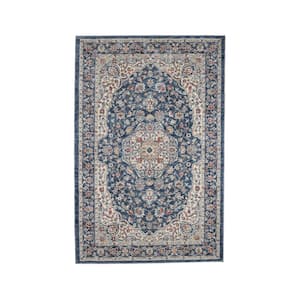 Navy and Cream 3 ft. x 5 ft. Medallion Turkish Chenille Area Rug