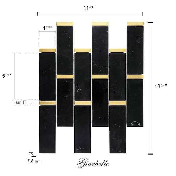 茶 bk Giorbello Black 11 in. x 11.75 in. Marble and Gold Steel