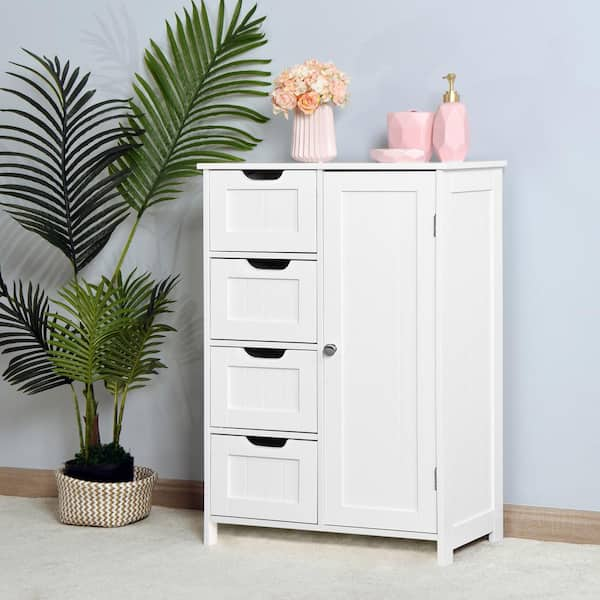 Wooden 4 Drawer Bathroom Storage Cabinet with Adjustable Shelve - White