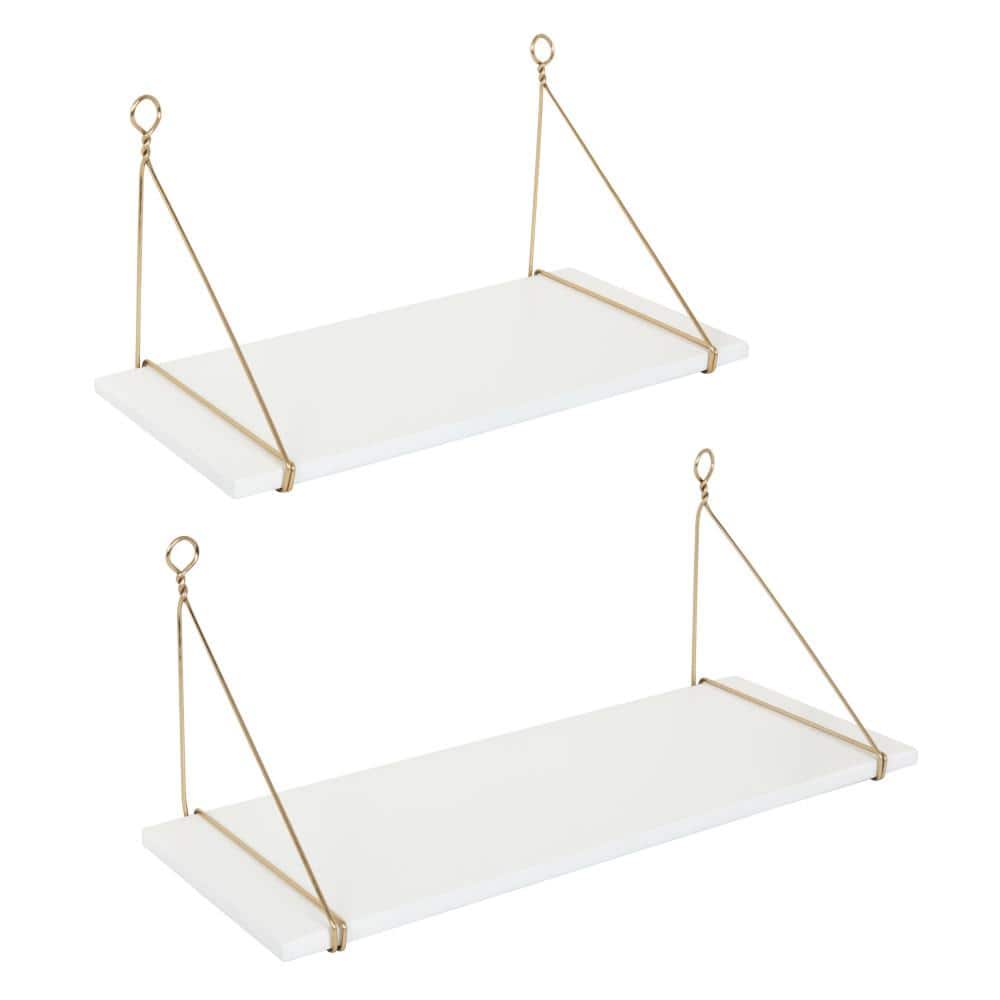Vista White and Gold Floating Wood Accent Shelf Set
