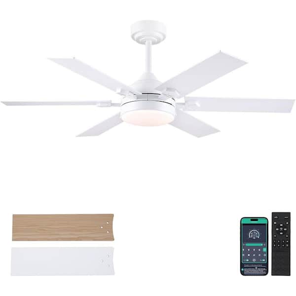 46 in. Indoor/Outdoor Modern White Ceiling Fan with Dimmable LED 3 color Light and Remote/APP Control