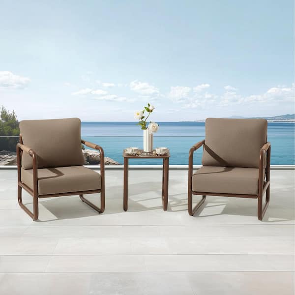 3-piece aluminum frame outdoor furniture set, 6. 7in thick cushion, outdoor chair, coffee table
