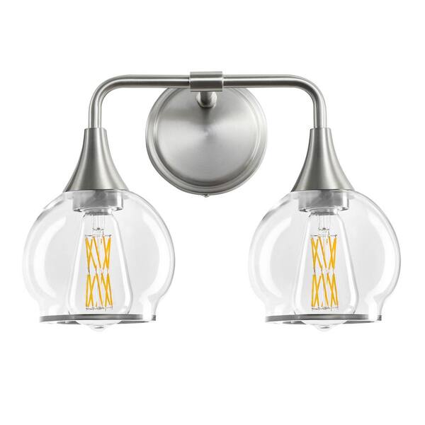KAISITE 14.2 in. 2-Light Brushed Nickel Bathroom Vanity Light with ...