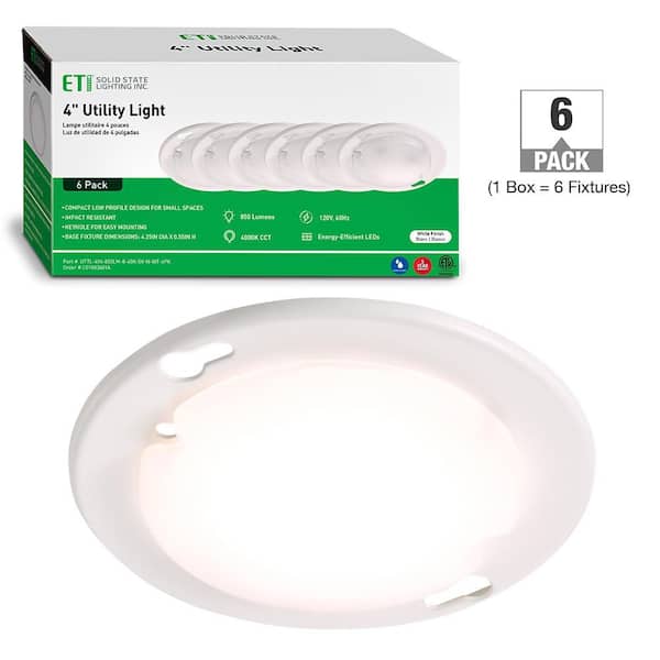 ETI LIGHTING 4 in. Universal Utility Light Thin Profile LED Flush Mount Light Fixture 882LM 8.5W Indoor Bright White 4000K (6-Pack)