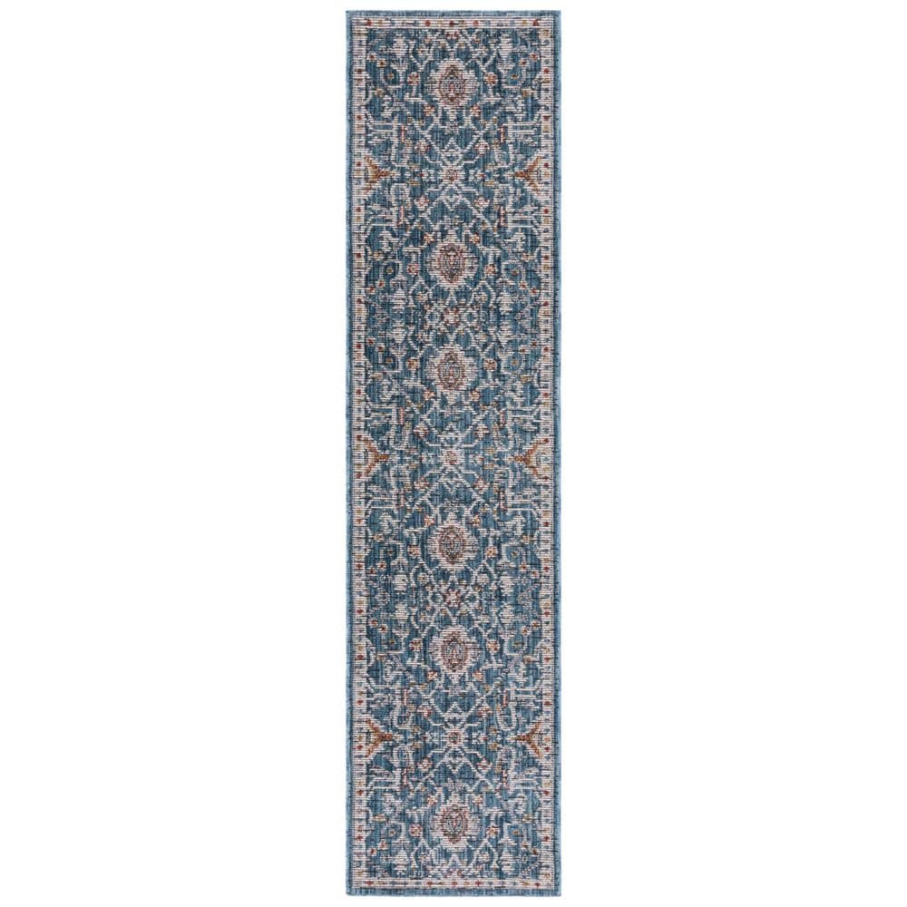 SAFAVIEH Sierra 2 ft. x 9 ft. Blue/Ivory Ornate Border Runner Rug ...