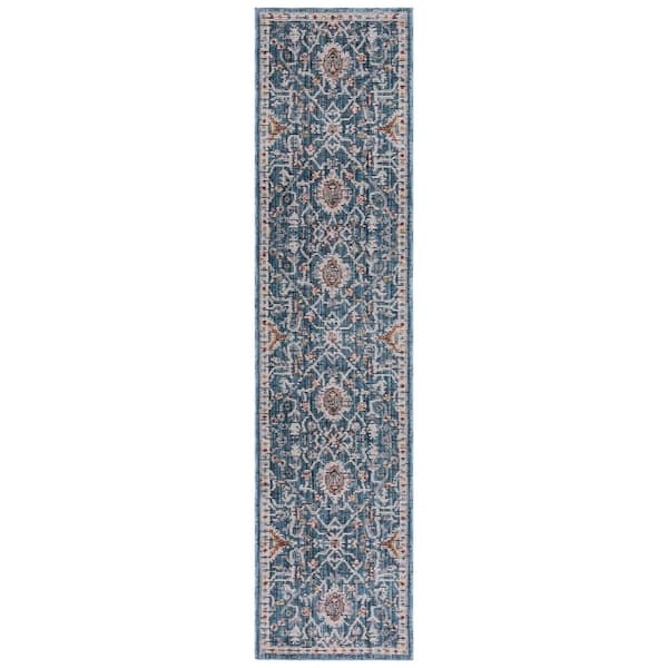 Sierra 2 ft. x 9 ft. Blue/Ivory Ornate Border Runner Rug