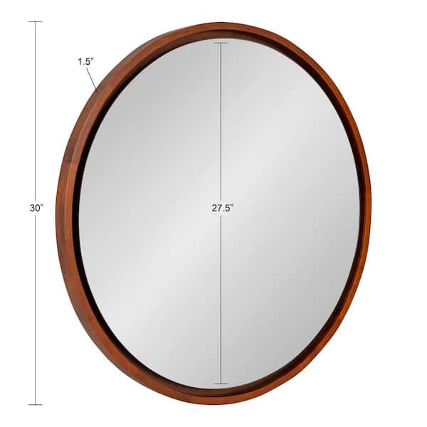 Evans 30 in. x 30 in. Classic Round Framed Walnut Brown Wall Mirror