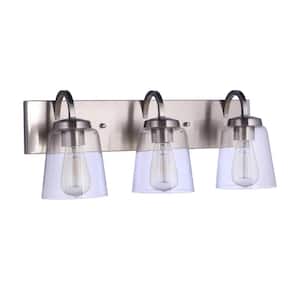 Elsa 22.5 in. 3-Light Brushed Polished Nickel Finish Vanity Light with Clear Glass Shade